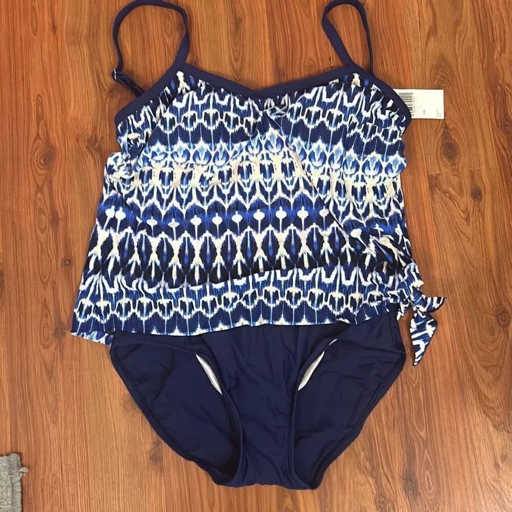 NWT Maxine blue and white one piece bathing suit size 10 swimsuit